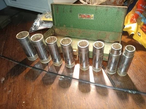 SK Tools 1/2" Dr SAE 8Pc Deep Socket Set 1/2"-15/16" Metal Case Vintage USA - Picture 1 of 7