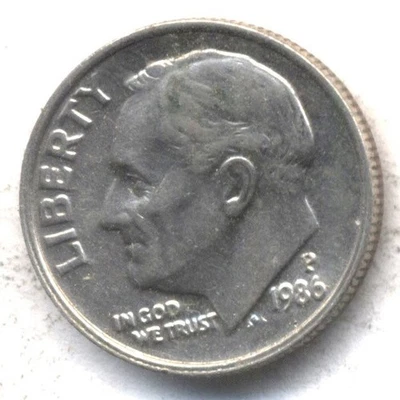 1986 P ROOSEVELT DIME 10 CENT AMERICAN  Circulated Business STRIKE COIN #727 - Image 1 of 2
