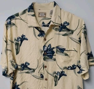 Hawaiian Short Sleeve Button Up Floral Bungalow Brand Men Large Shirt Cream - Picture 1 of 13