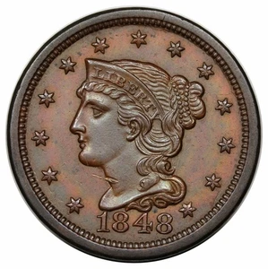 1848 Braided Hair Large Cent, N-20, R3, ex Grellman collection - Picture 1 of 3