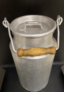 Vintage Soviet Aluminium Milk Can 5L 169Oz Milk Container With Wooden Handle - Picture 1 of 19