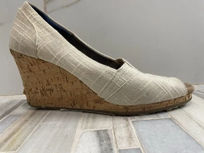 TOMS Stella 软木楔形凉鞋女式燕麦编织露趾懒人鞋 9 码 — 第 1/4 张图片