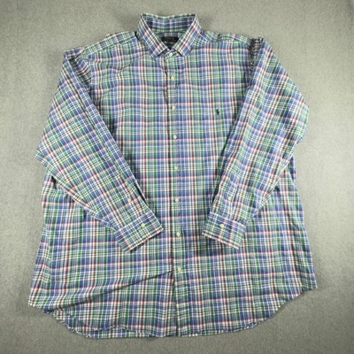 Camisa Polo Ralph Lauren Para Hombres 3XLT Azul Rojo A Cuadros Con Botones Manga Larga Poni Foto 1 de 4