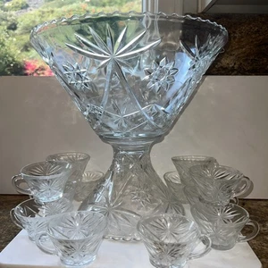 Outstanding EAPG 14” Pedestal Punch bowl Set Complete 28 pc scallop AH A+ Qual - Picture 1 of 24