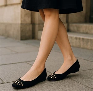 Claudia Ciuti Shoes Womens Size 7.5 M Black Suede Studded Flats Made in Italy - Picture 1 of 11
