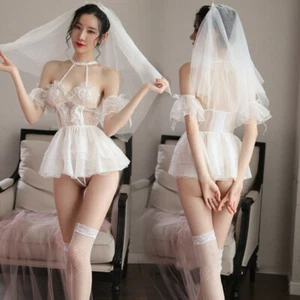 Sexy Women Bride Uniform Club Cosplay Costume Outfit Babydoll Lingerie Set Gift - Picture 1 of 14