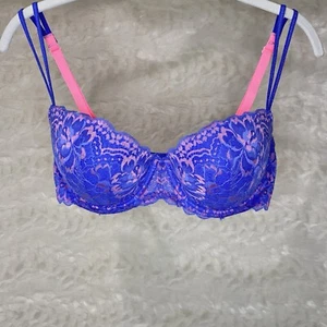 Victoria’s Secret PINK 36D Royal Blue Pink Lace Push-Up Bra - Picture 1 of 8