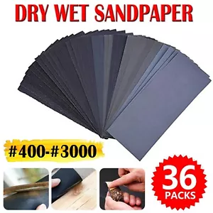 Wet Dry Sandpaper Polishing Abrasive Waterproof Paper Sheets 400-3000 Grit Sheet - Picture 1 of 11