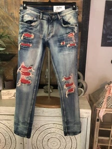 Pantalones de mezclilla Evolution In Design Shuttle Fit desgastados parcheados para mujer talla 20 - Imagen 1 de 10