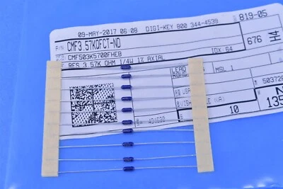10 Vishay 3.57kOhm ±1% 0.25W 1/4W Through Hole Axial -55°C~175°C CMF503K5700FHEB - Image 1 of 2