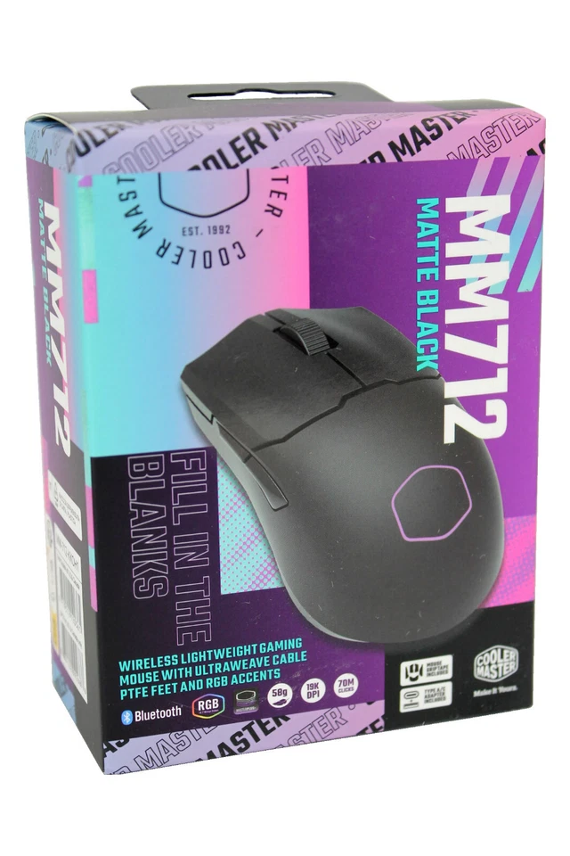 Cooler Master MM712 RGB Gaming-Maus, Hybrid Wireless, 19K DPI, Schwarz - Image 1 of 1