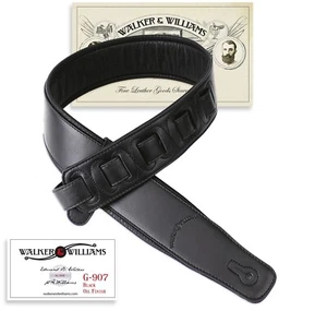 Walker & Williams G-907 schwarz gepolsterter Gitarrengurt mit weichem Handschuhlederrücken - Bild 1 von 7