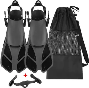 Snorkel Fins, Travel Size Adjustable Strap Diving Flippers with Mesh Bag and Ext - Picture 1 of 12
