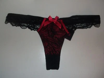 Nuevo con etiquetas Tanga La Senza 8 10 12 14 16 Rojo y Negro Encaje Satinado Arcos  Foto 1 de 4