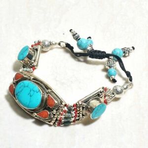 Tibetan Turquoise Coral Ethnic Handmade Bracelet Jewelry 47 Gms AB 16350