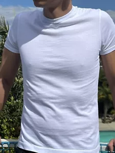 Neu mit Etikett weißes T-Shirt Buck Mason aus 100 % Pima BAUMWOLLE klassischer gerader Saum für Herren - Bild 1 von 7