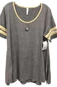 NWT 2.0 LuLaRoe Large Solid Gray with Cream Trim Ringer Style Perfect Tee - Picture 1 of 7