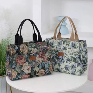 Thickened Lunch Bag Floral Print Jacquard Handbag Casual Women's Tote Bag - Picture 1 of 14