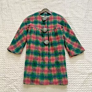 Cappotto donna Manoush misto lana a quadri pea tasca perline bottoni verde rosa tg 2 - Foto 1 di 14