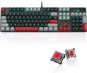MAGEGEE MK-Storm 104 Key Mechanical Gaming Keyboard (Grey & Black+ Red Keycaps) - Picture 1 of 14