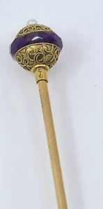 Antike 14K Hutnadel kleine etruskische Kugel Set mit Amethysten & Perle 6 3/8" GF Stick - Bild 1 von 5