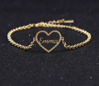 Pulsera Corazón Nombre Personalizada Letras Personalizadas Cadena Amor Pareja Regalo Dorado Foto 1 de 4