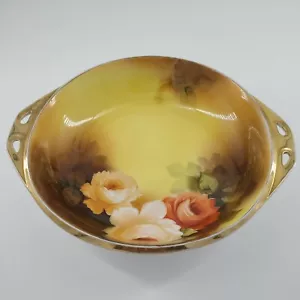 Antiguo cuenco grande floral rosa pintado a mano Noritake Morimura 10"" dorado tono cálido - Imagen 1 de 3