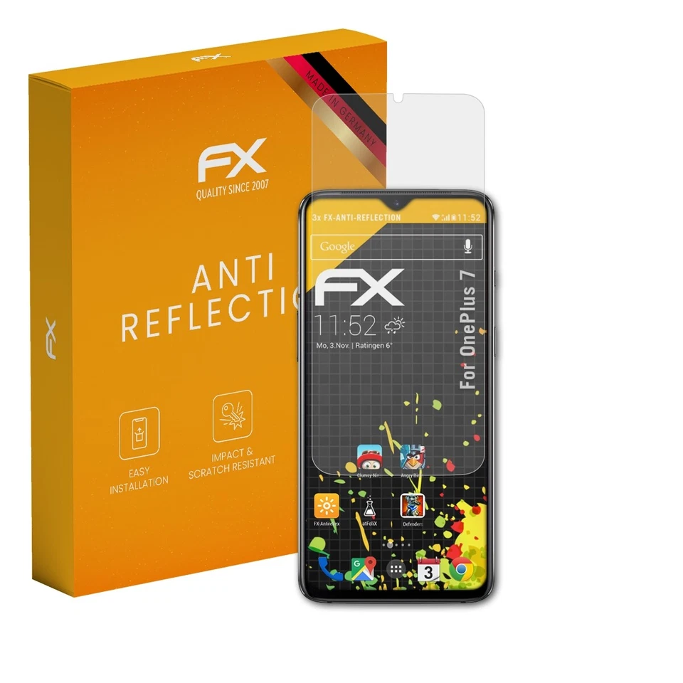 atFoliX 3x Screen Protector for OnePlus 7 Screen Protection Film matt&shockproof - Image 1 of 4
