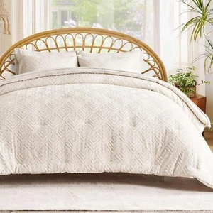 Boho Comforter Set King Size 7 Piece Shabby Chic Tufted Comforter Set with Shams - Picture 1 of 8