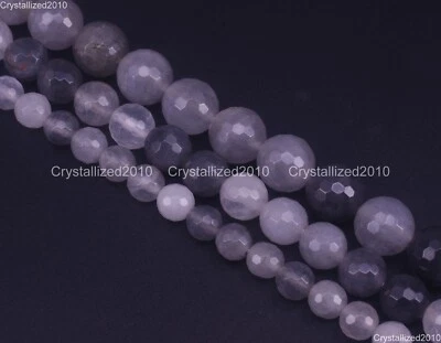 Faceted Natural Grey Cloudy Quartz Gemstone Round Beads 4mm 6mm 8mm 10mm 15.5" - Image 1 of 4