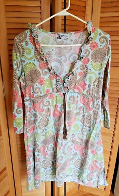 Women's Mud Pie Bag Lady Paisley Linen Swim Cover/ Dress Medium - Image 1 of 4