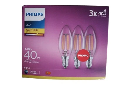 3 X Philips LED 4.3W 470 Lumen E14 Candle Bulbs - Image 1 of 2