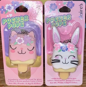 Claire's Pucker Pops Lip Gloss Keychains Strawberry Cream & Vanilla Frosting NEW - Picture 1 of 2