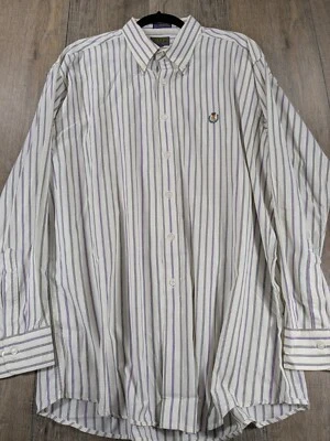 VTG Ralph Lauren Chaps Shirt Mens XL White Purple Striped Button Up Long Sleeve - Image 1 of 4