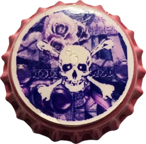 Skull and Crossbones with Purple Rose on Pink Bottlecap - Picture 1 of 1