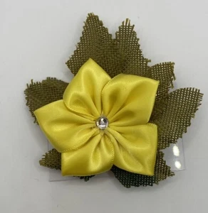 Autumn Burlap Leaf Yellow Flower Handmade Hair Bow - Picture 1 of 4