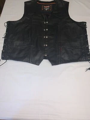 INTERSTATE Men's Leather Biker Motorcycle Vest Black Sz 4X-T Snap Laced Sides - Image 1 of 4