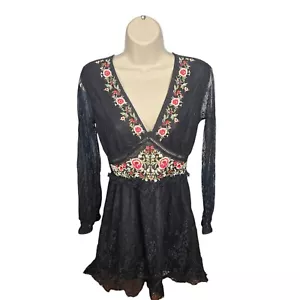 Topshop (Nordstrom) Embroidered/Lace Dress Size 4 Goth Hippie Vintage Vibe - Picture 1 of 18