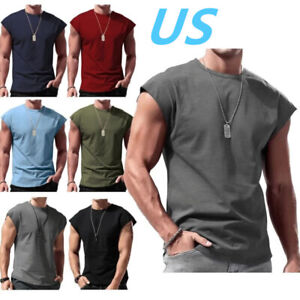 US Mens Casual Sleeveless Tank Top Solid Color T-Shirt Muscle Vest Tee Tops  