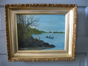1890er Jahre Ölgemälde Brett SOMMERZEIT von Mrs. William H. Warren Providence Art Club - Bild 1 von 11