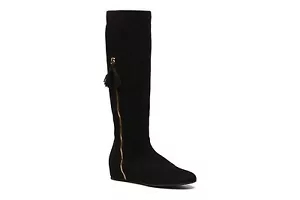 NEW $695+ Stuart Weitzman TASS Black Suede Hidden Wedge Knee High Boot Sz 7 M - Picture 1 of 5