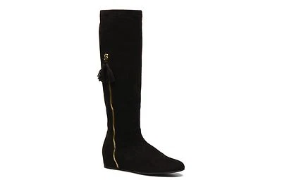 NUEVO $695+ Bota hasta la rodilla Stuart Weitzman TASS negra gamuza cuña oculta talla 9,5 M Foto 1 de 4