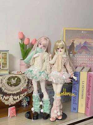 1/4MSD BJD Outfit Muñeca Ropa Suéter Bufanda Encaje Falda Calcetín Cubierta Verde / Rosa Foto 1 de 4