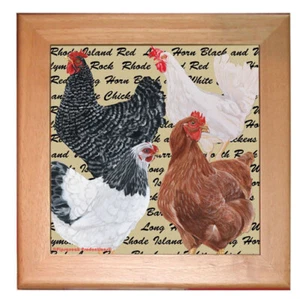 Chicken Mix Kitchen Ceramic Trivet Framed in Pine 8" x 8" - Picture 1 of 1