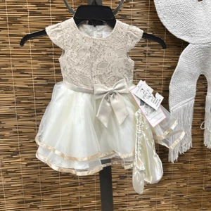 Vestido Falda Malla En Niveles Manga Gorra Encaje Bebés Niñas Raras - Taupe Talla 6- - Imagen 1 de 3