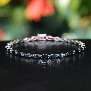 Sapphire Sapphire Natural Blue Sapphire Gemstone 925 Sterling Silver Bracelet #3 - Picture 1 of 6