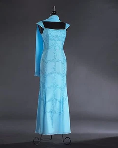 Vestido Jasdee Longitud 58" Trabajo a Mano Cuentas en Gasa con Bufanda Estilo L3001 - Imagen 1 de 1