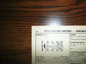 1973 Checker EIGHT Series (Aerobus) Models 155HP 350 CI V8 4BBL Tune Up Chart  - Bild 1 von 5