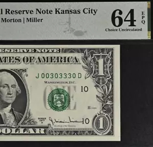 1977A $1 Federal Reserve Note PMG 64EPQ- Fancy Serial Number 00303330 - Picture 1 of 3