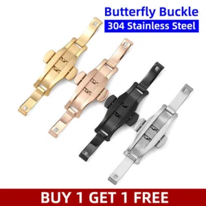 304 Stainless Steel Watch Clasp Folding Butterfly Buckle Metal Watch Band Strap - Picture 1 of 16